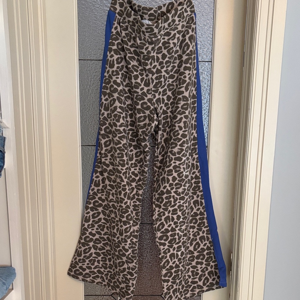 Grayson Threads Animal Print Wide Leg Pants with Blue Stripes